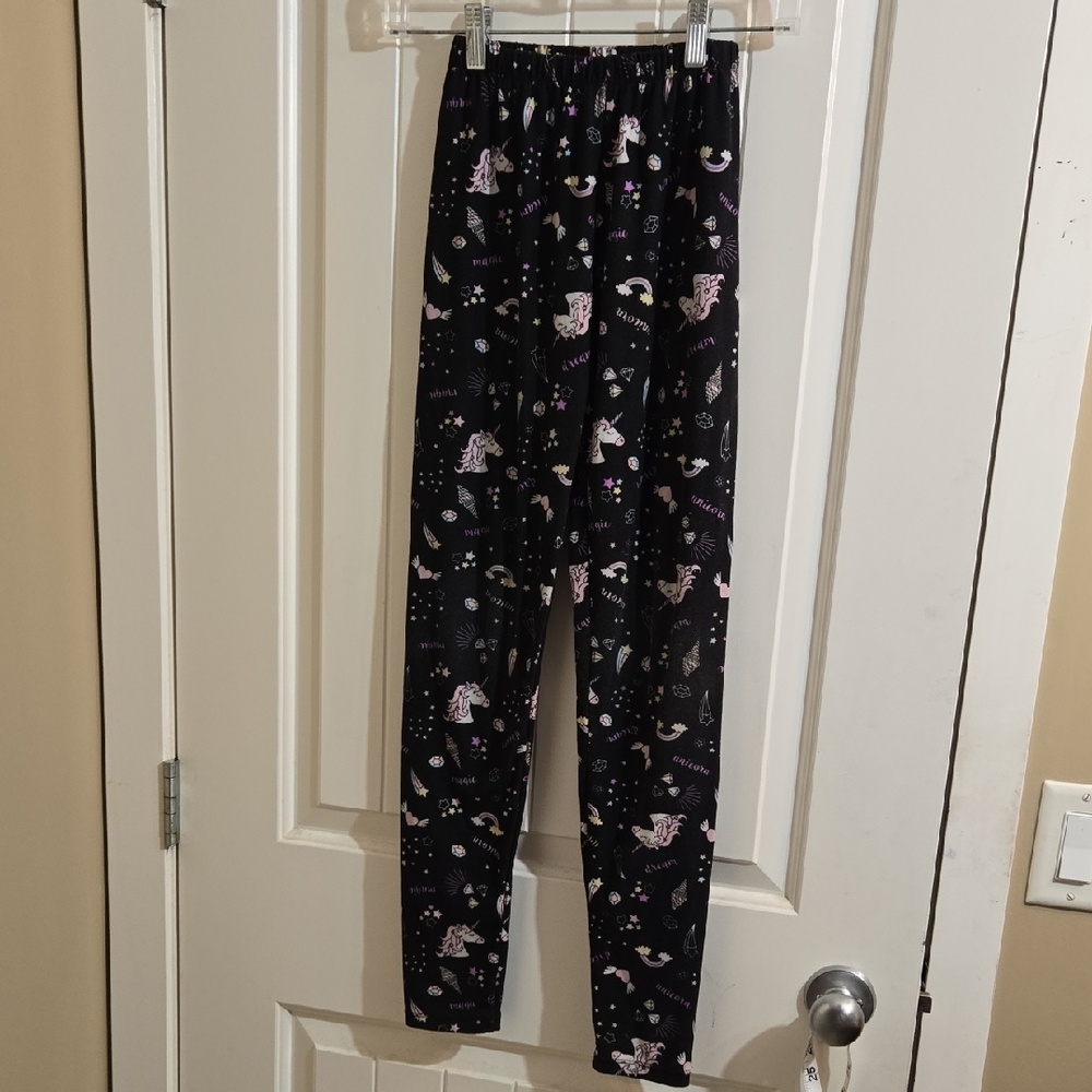 George Whimsical Children Kids Black Leggins Pants with Unicorn Print XL 14-16